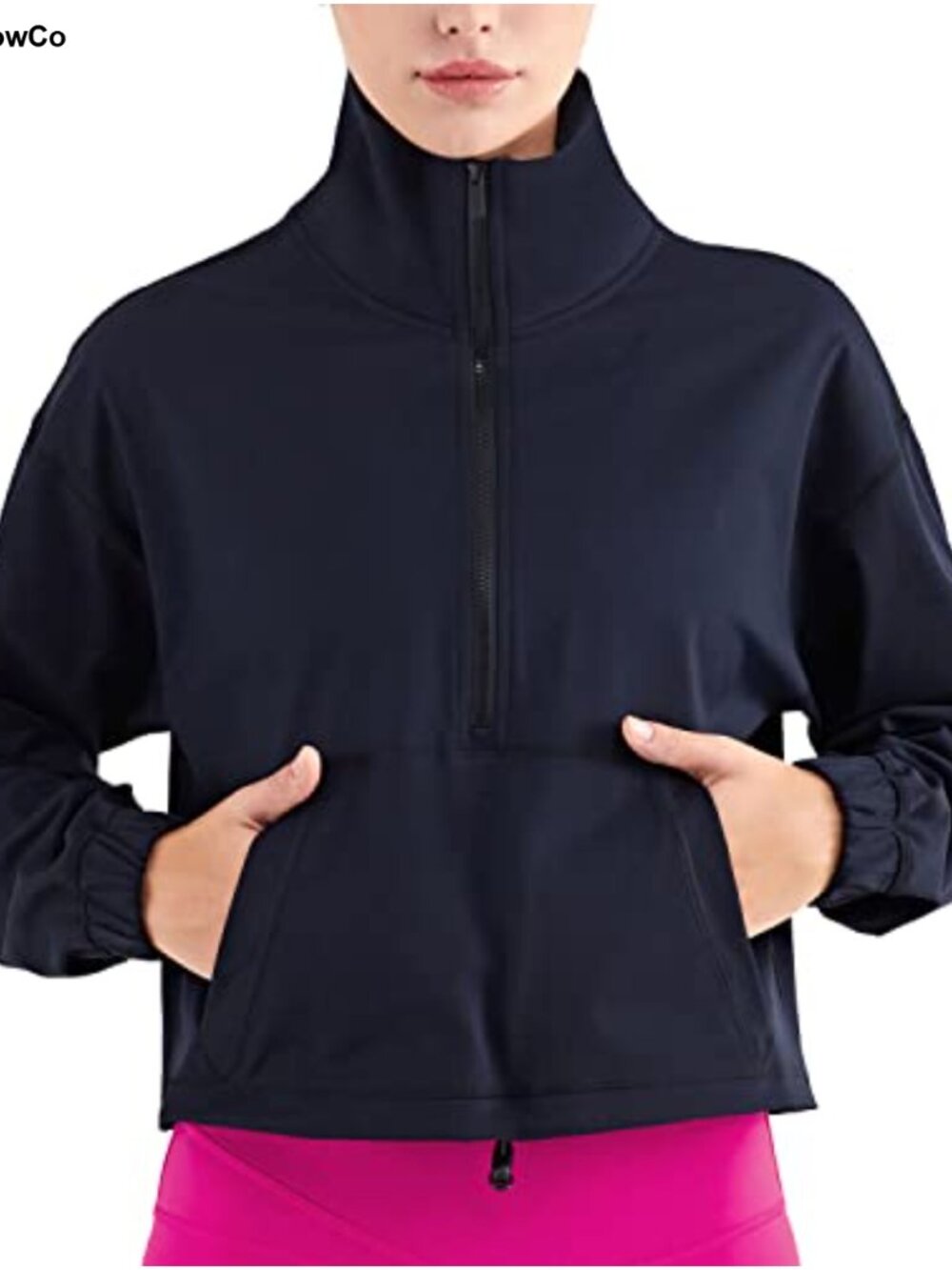 Cropped Half Zip Pullover Jacket Kangaroo Pocket Activewear